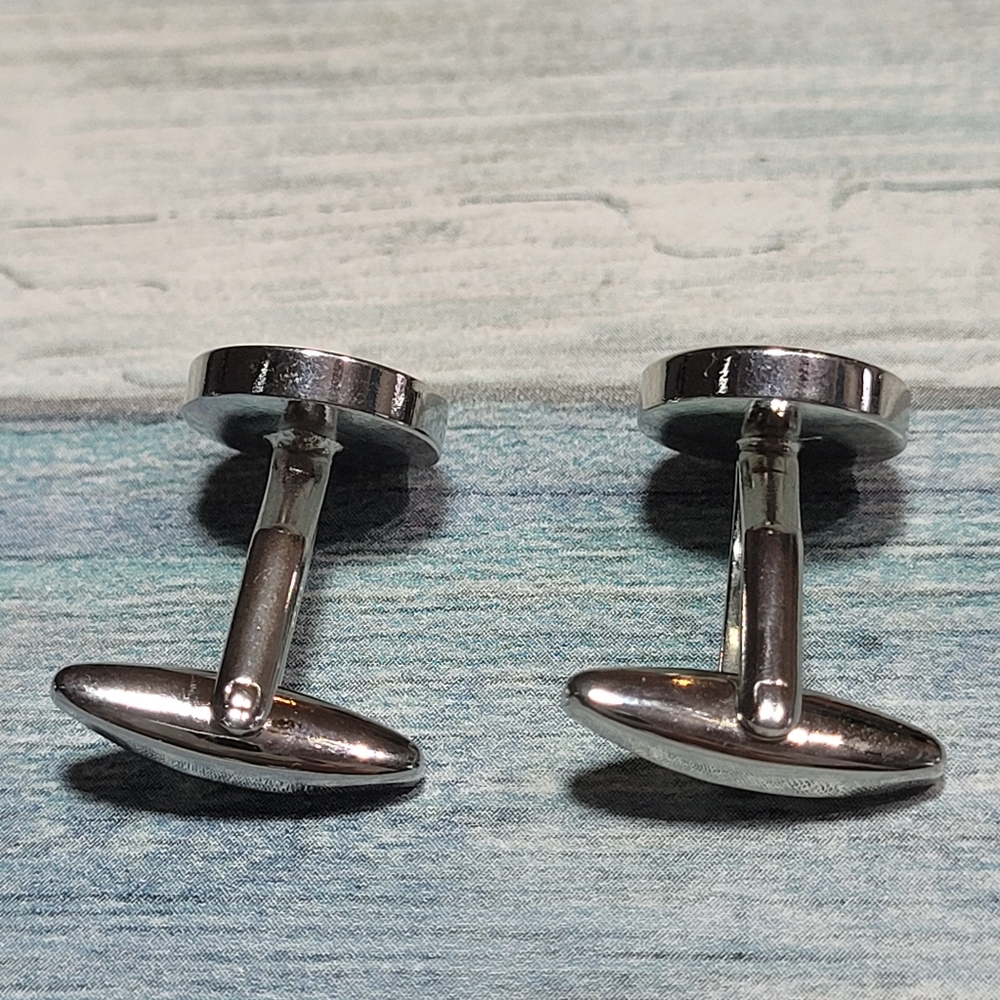 Round Green and silver Cufflinks. - Picture 3 of 8